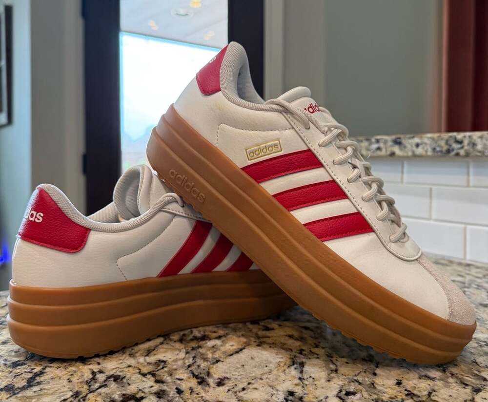 Adidas VL Court Bold Platform Sneakers Size 7 White Red